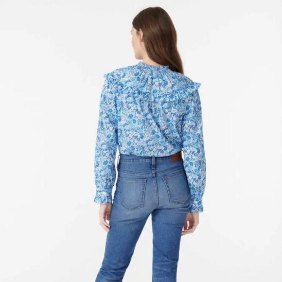 💕J. CREW💕 Smocked Popover Top ~ Liberty Elysian Day Floral Large L NWT - Picture 3 of 16